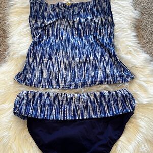 Anne Cole Blue Patterned Tankini Set